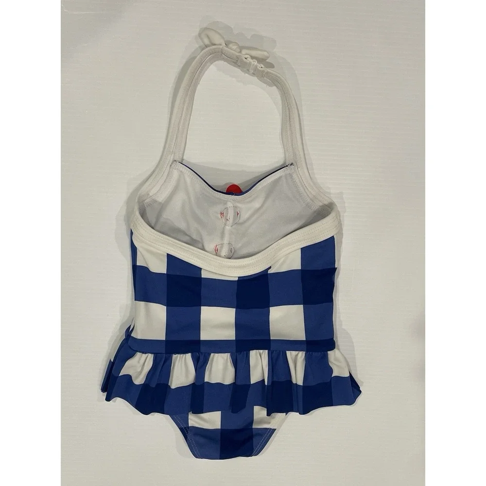 Janie and Jack blue white plaid check Red Flowers swimsuit baby girl 2T July 4th